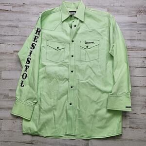 Resistol Rodeo Shirt Gear Small Pearl Snap Embroidered Logo Bright Green